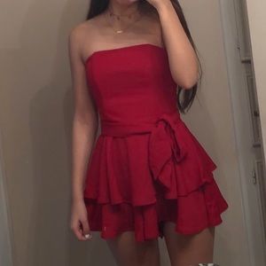 SHOWPO Red Ruffle Mini Romper Dress